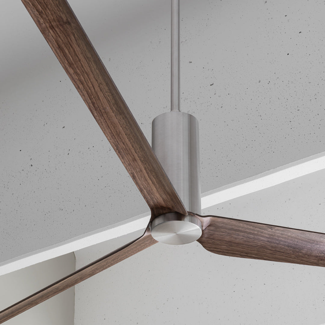 Ariachiara Ceiling fan (Ø 1700 mm) in AISI 316L stainless steel, with wood and carbon fiber blades, natural wood essence or lacquered. Remote control included. Product suitable for indoor installation