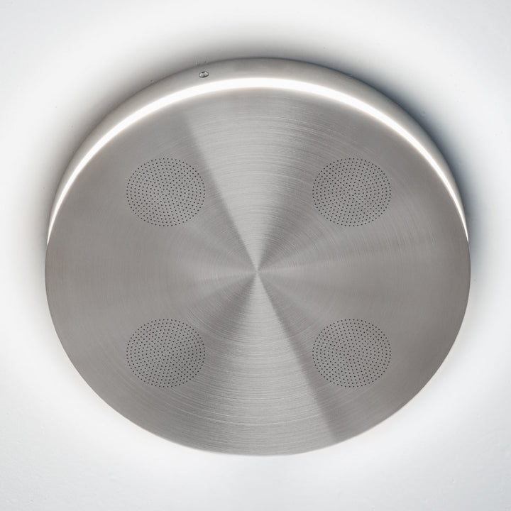 Ariachiara Ceiling LED lighting in AISI 316L stainless steel, with loudspeakers for Bluetooth connection and ionization/ozonation system technology. Remote control included