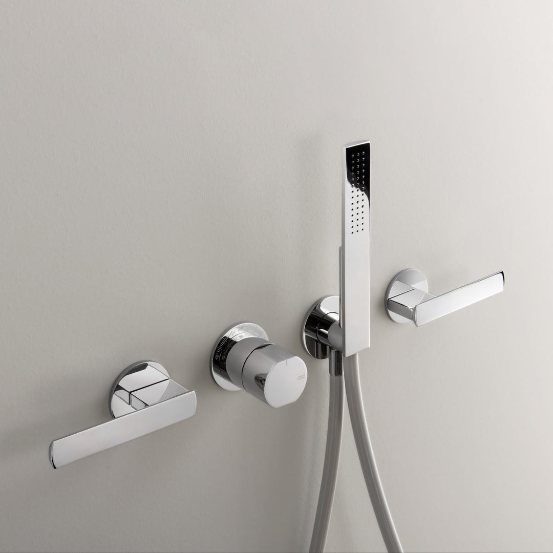 Ayla Wall mounted thermostatic mixer set for shower with 2 shut-off valves and hand shower