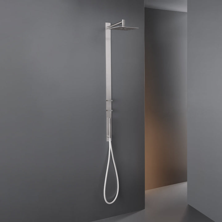 Bar Shower set with square adjustable shower head L. 200 mm with pressure regulator and cylindrical hand shower Ø 18 mm