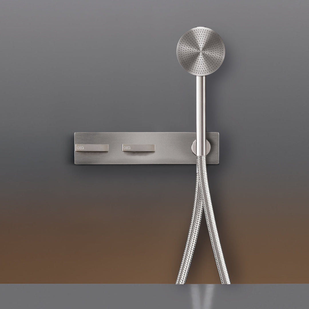 Bar Wall mounted 2 progressive mixers set for bathtub/shower with cylindrical hand shower Ø 80 mm