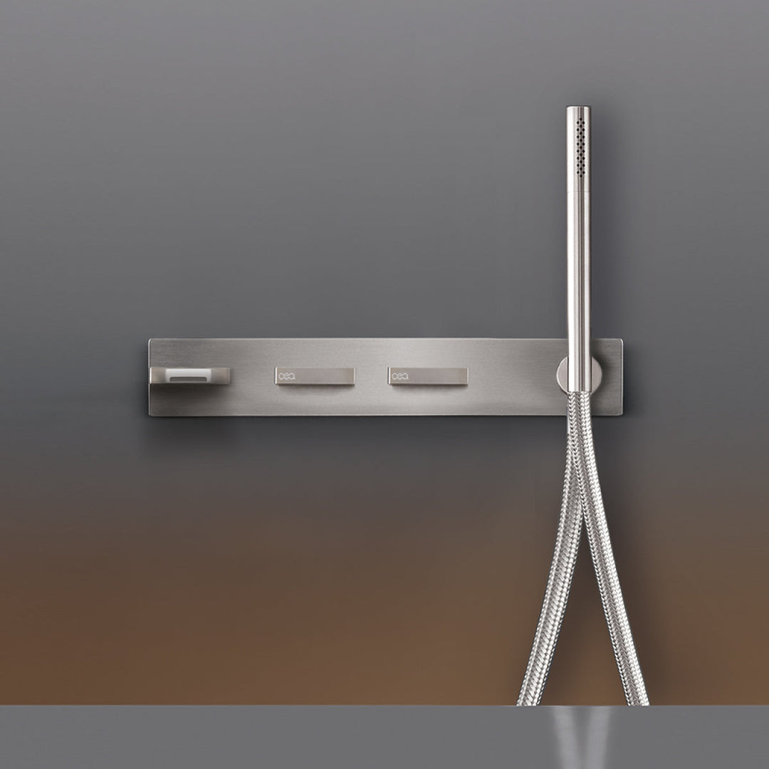 Bar Wall mounted 2 progressive mixers set for bathtub with spout L. 155 mm and cylindrical hand shower Ø 18 mm