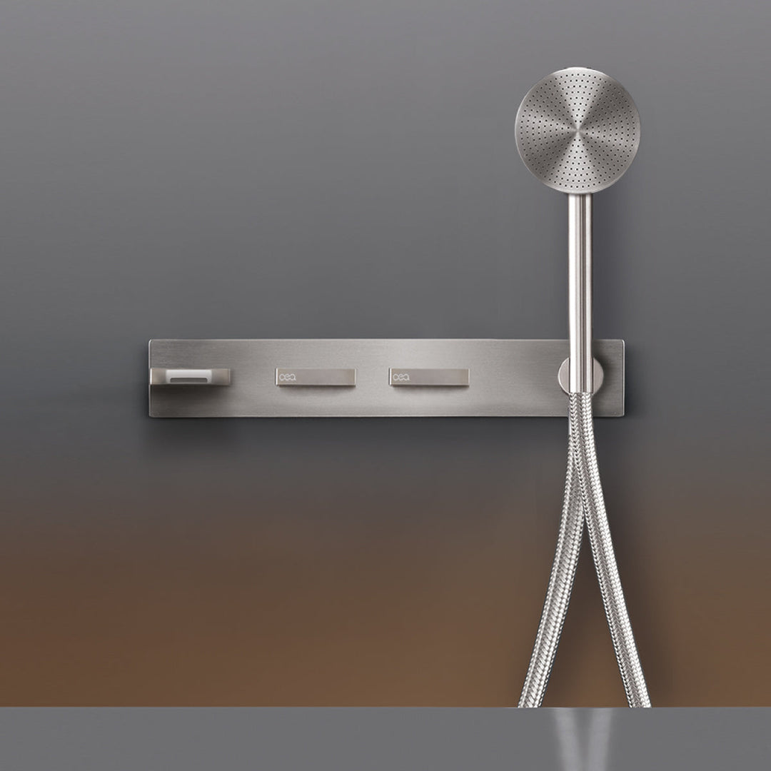 Bar Wall mounted 2 progressive mixers set for bathtub with spout L. 155 mm and cylindrical hand shower Ø 80 mm