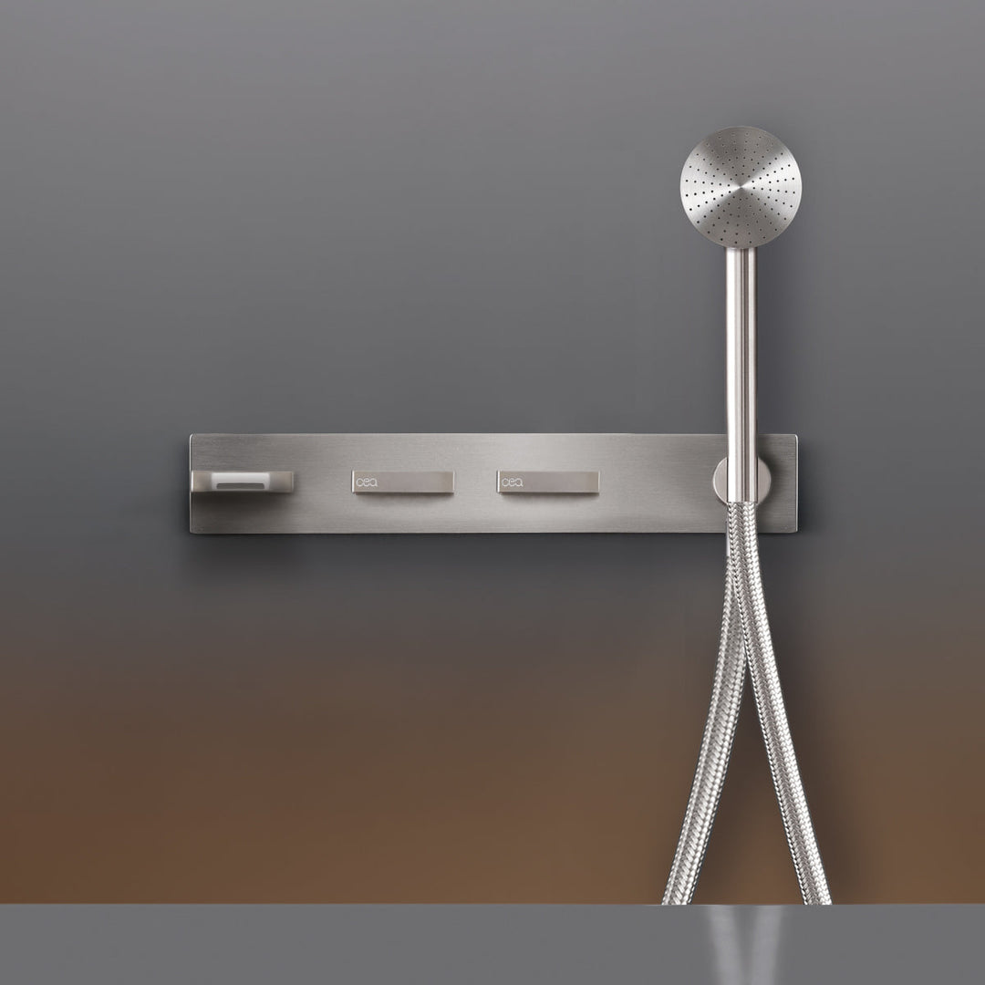 Bar Wall mounted 2 progressive mixers set for bathtub with spout L. 155 mm and cylindrical hand shower Ø 65 mm