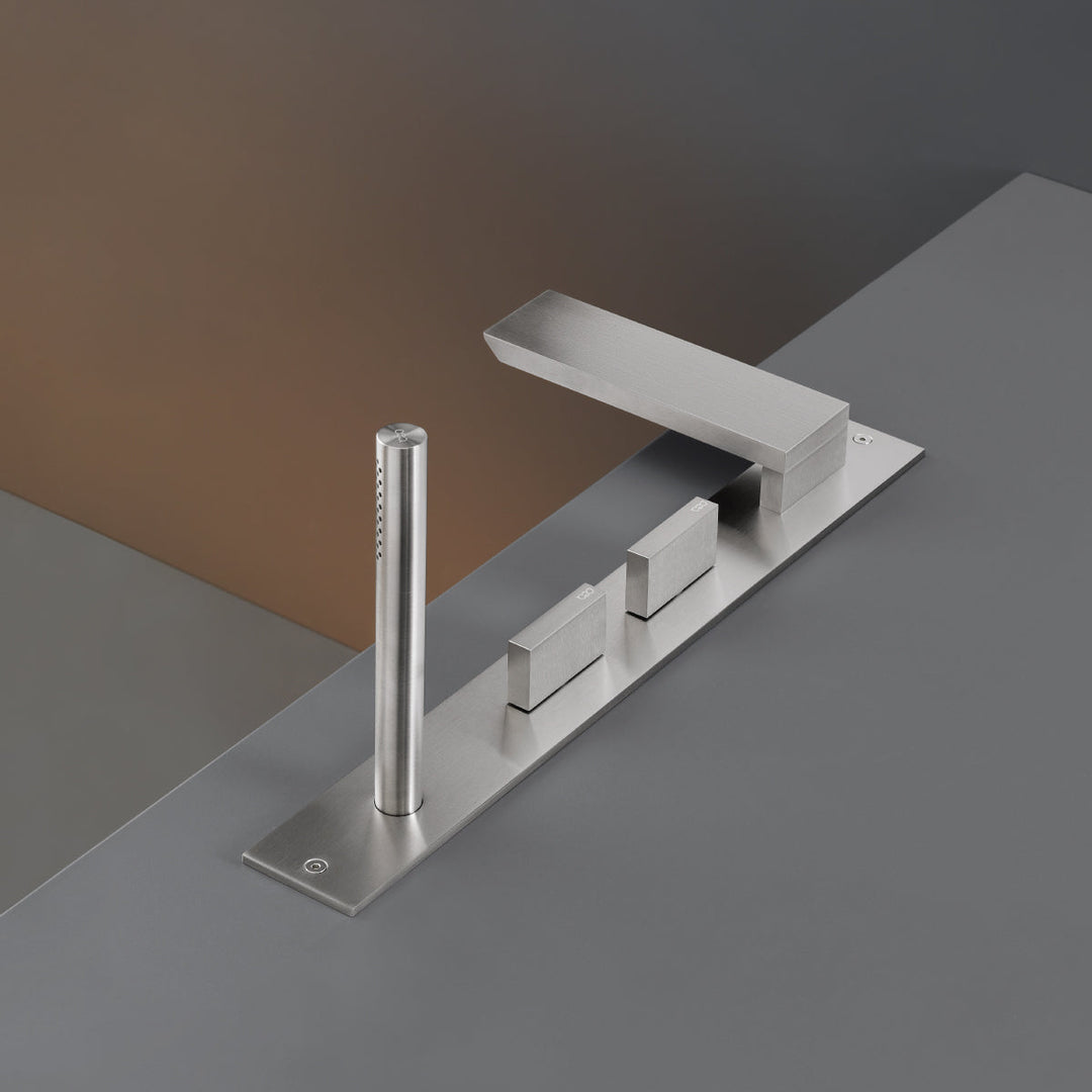 Bar Rim mounted set of 2 progressive mixers with spout H. 35 mm and cylindrical hand shower Ø 18 mm