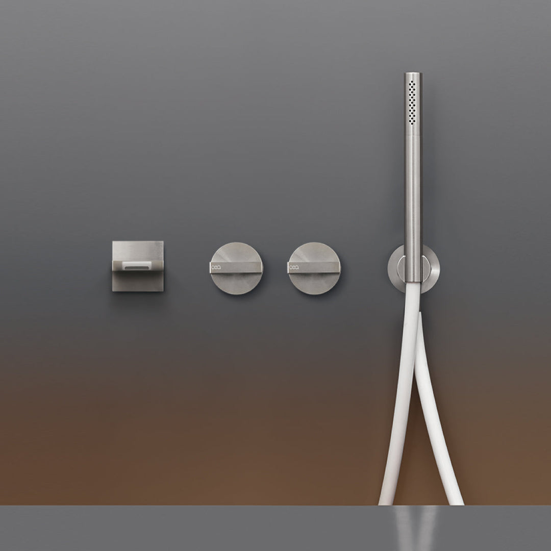 Bar Wall mounted 2 progressive mixers set for bathtub with spout L. 155 mm and cylindrical hand shower Ø 18 mm