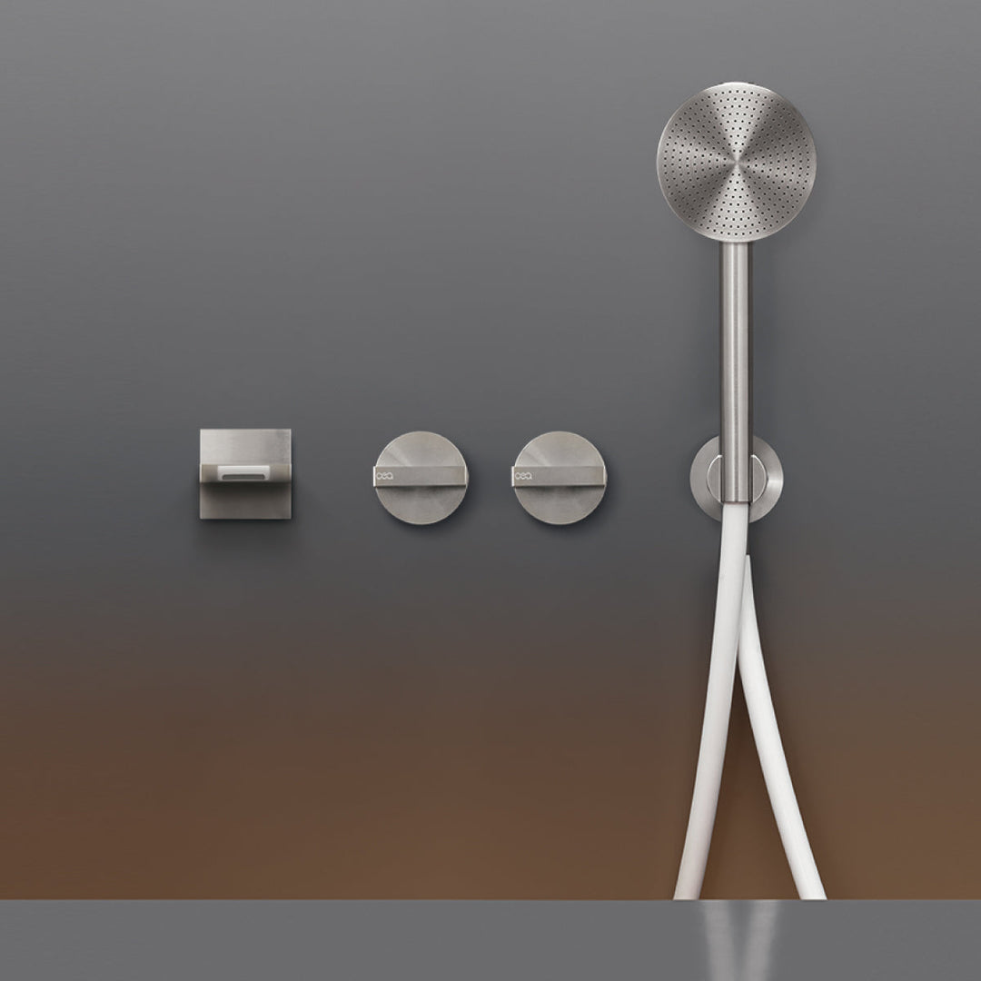 Bar Wall mounted 2 progressive mixers set for bathtub with spout L. 155 mm and cylindrical hand shower Ø 80 mm