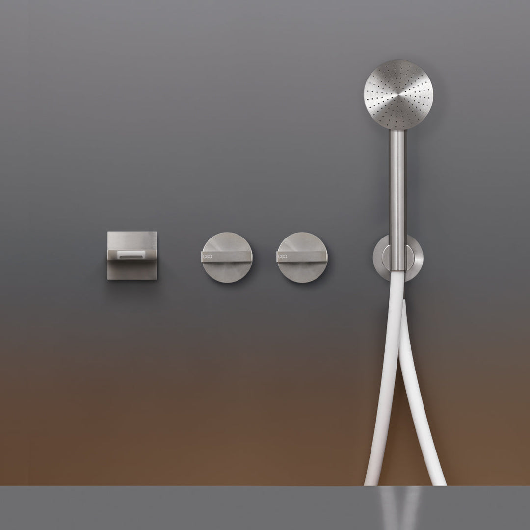 Bar Wall mounted 2 progressive mixers set for bathtub with spout L. 155 mm and cylindrical hand shower Ø 65 mm