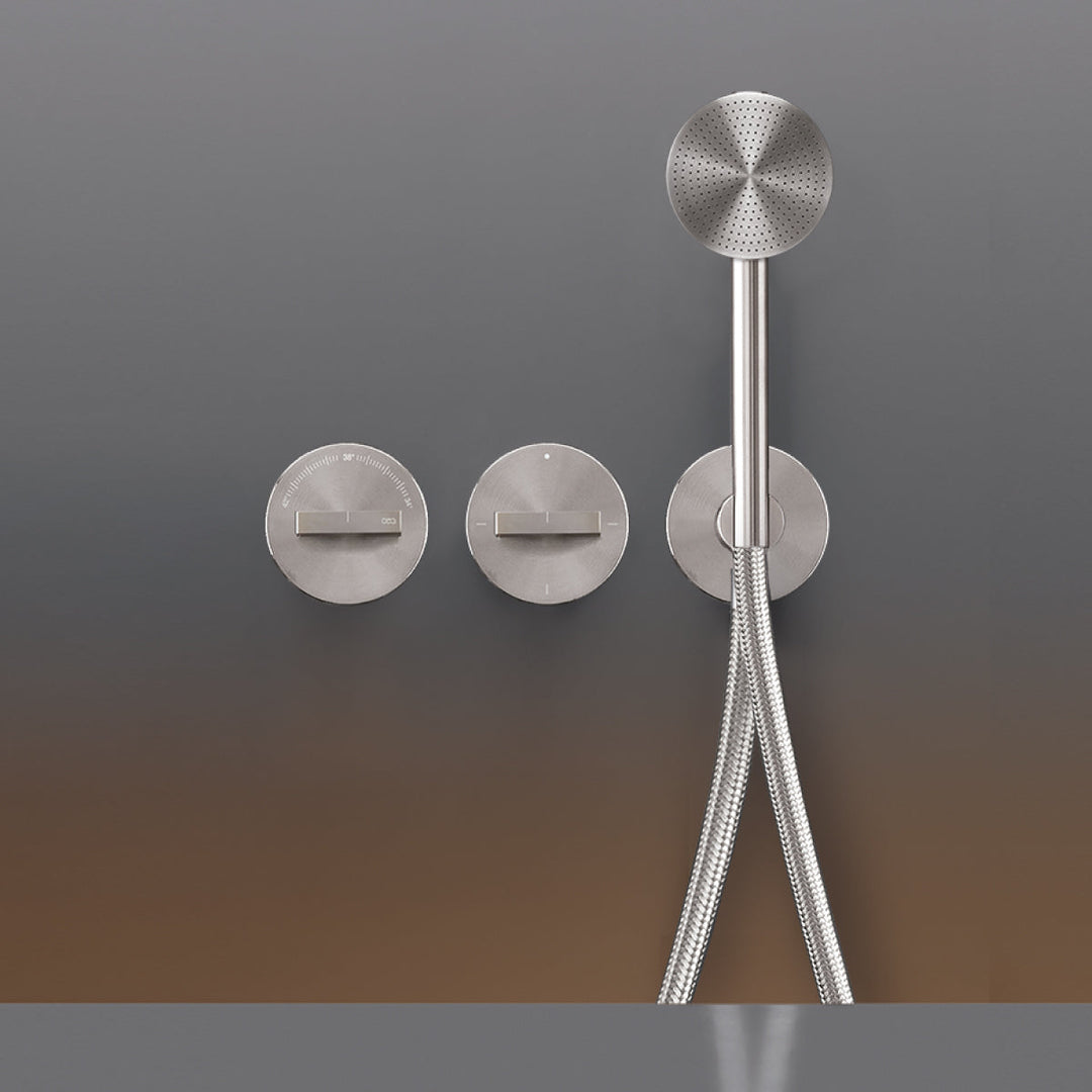 Bar Wall mounted thermostatic mixer set for bathtub/shower with Acqua Stop System, 2/3 way diverter and cylindrical hand shower Ø 80 mm