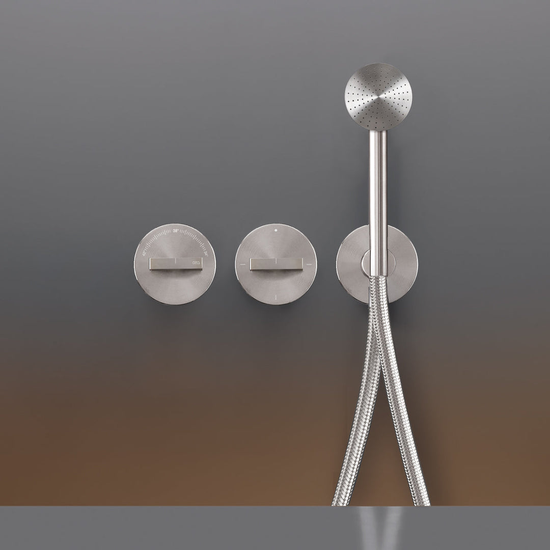 Bar Wall mounted thermostatic mixer set for bathtub/shower with Acqua Stop System, 2/3 way diverter and cylindrical hand shower Ø 65 mm