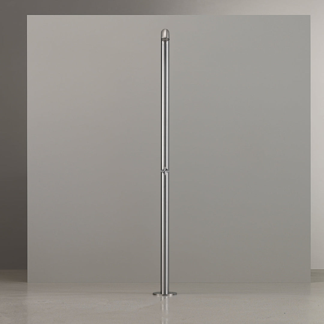Bold Free-standing outdoor shower in AISI 316L stainless steel. Aerated rain jet controlled by progressive mixer of CROSS collection