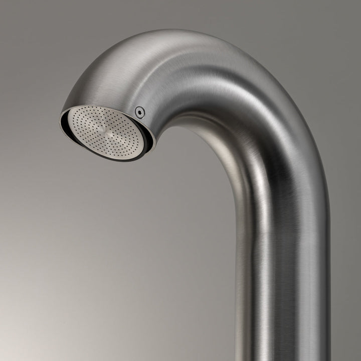 Bold Free-standing outdoor shower in AISI 316L stainless steel. Aerated rain jet controlled by progressive mixer of CROSS collection