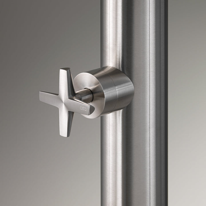 Bold Free-standing outdoor shower in AISI 316L stainless steel. Aerated rain jet controlled by progressive mixer of CROSS collection