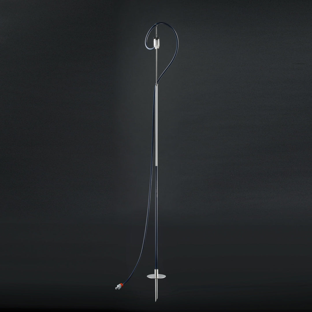 Camilla Free-standing outdoor shower with stake for garden in AISI 316L stainless steel, telescopic tube in aluminium and shower head in Delrin® with spray jet