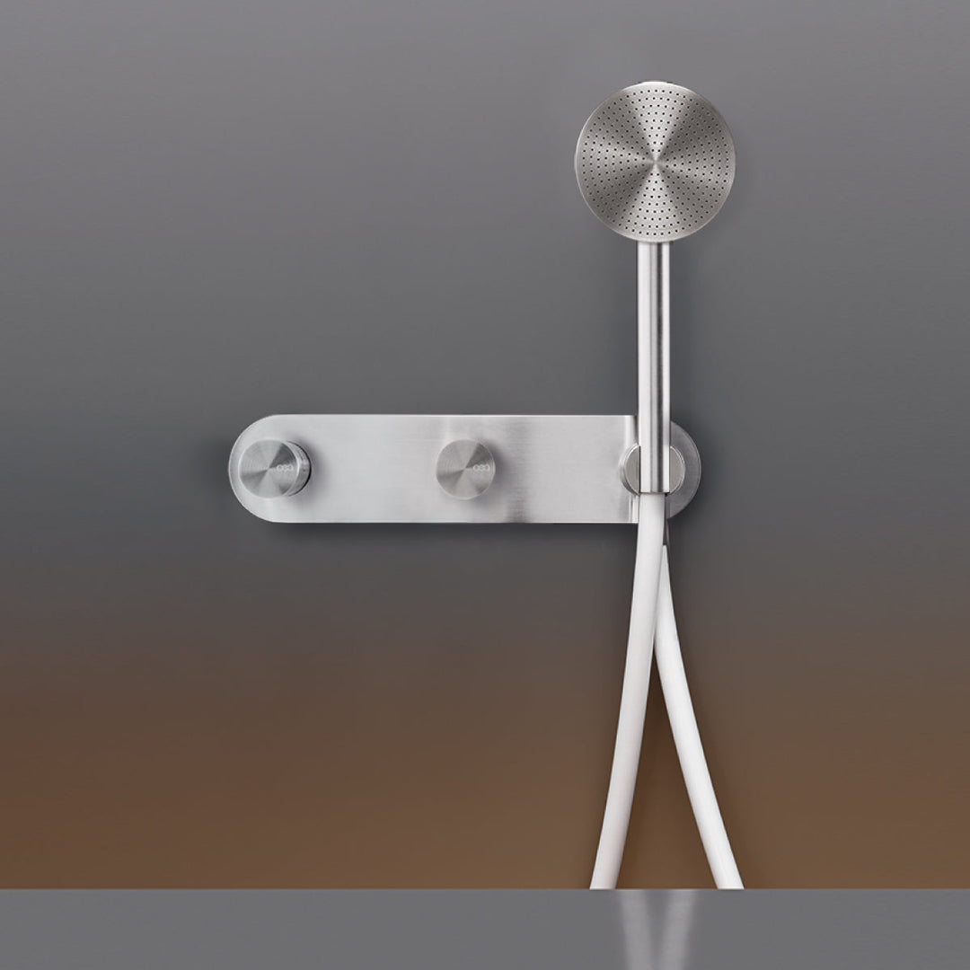 Cartesio Wall mounted 2 mixers set for bathtub/shower with cylindrical hand shower Ø 80 mm