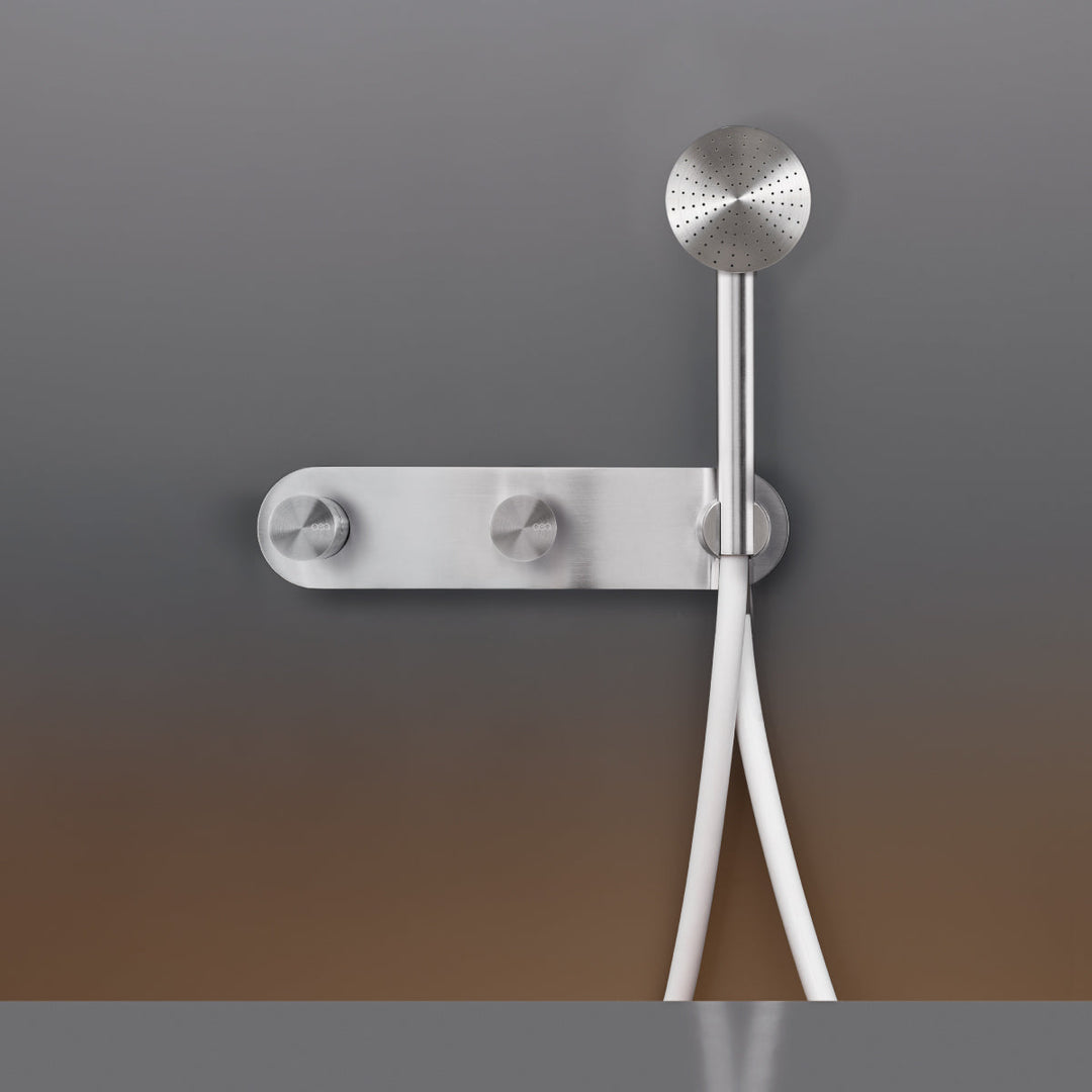 Cartesio Wall mounted 2 mixers set for bathtub/shower with cylindrical hand shower Ø 65 mm