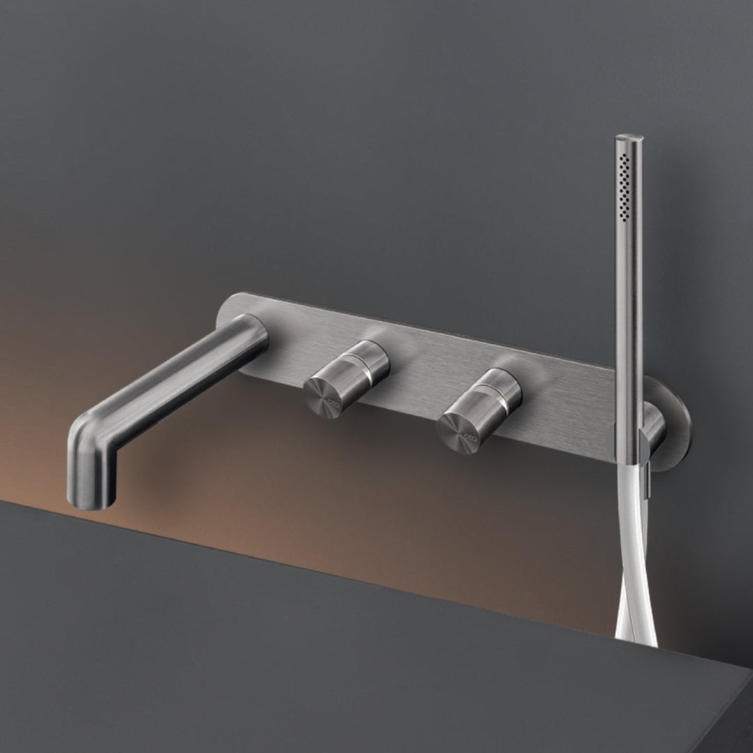 Cartesio Wall mounted 2 mixers set for bathtub with spout L. max. 200 mm and cylindrical hand shower Ø 18 mm