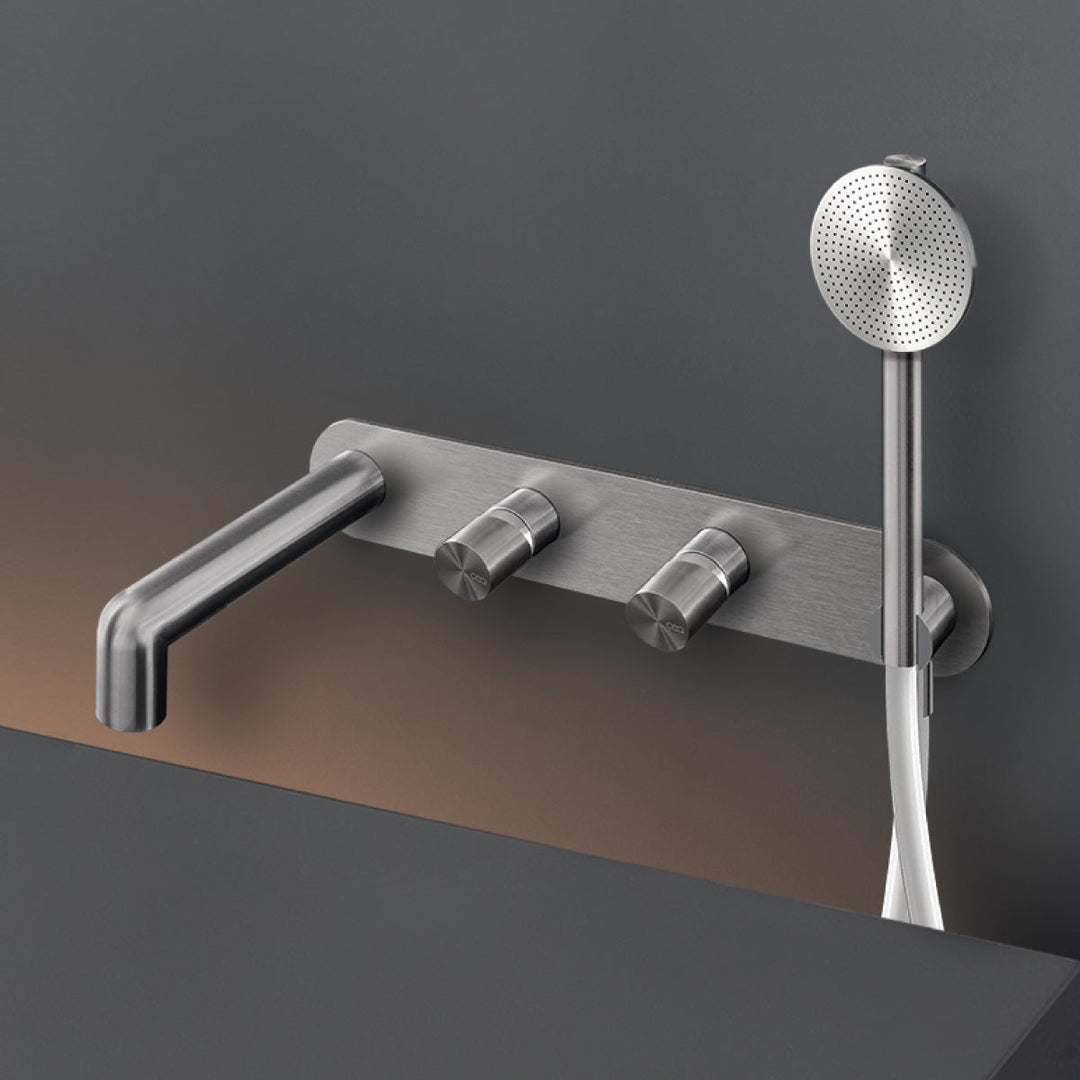 Cartesio Wall mounted 2 mixers set for bathtub with spout L. max. 200 mm and cylindrical hand shower Ø 80 mm