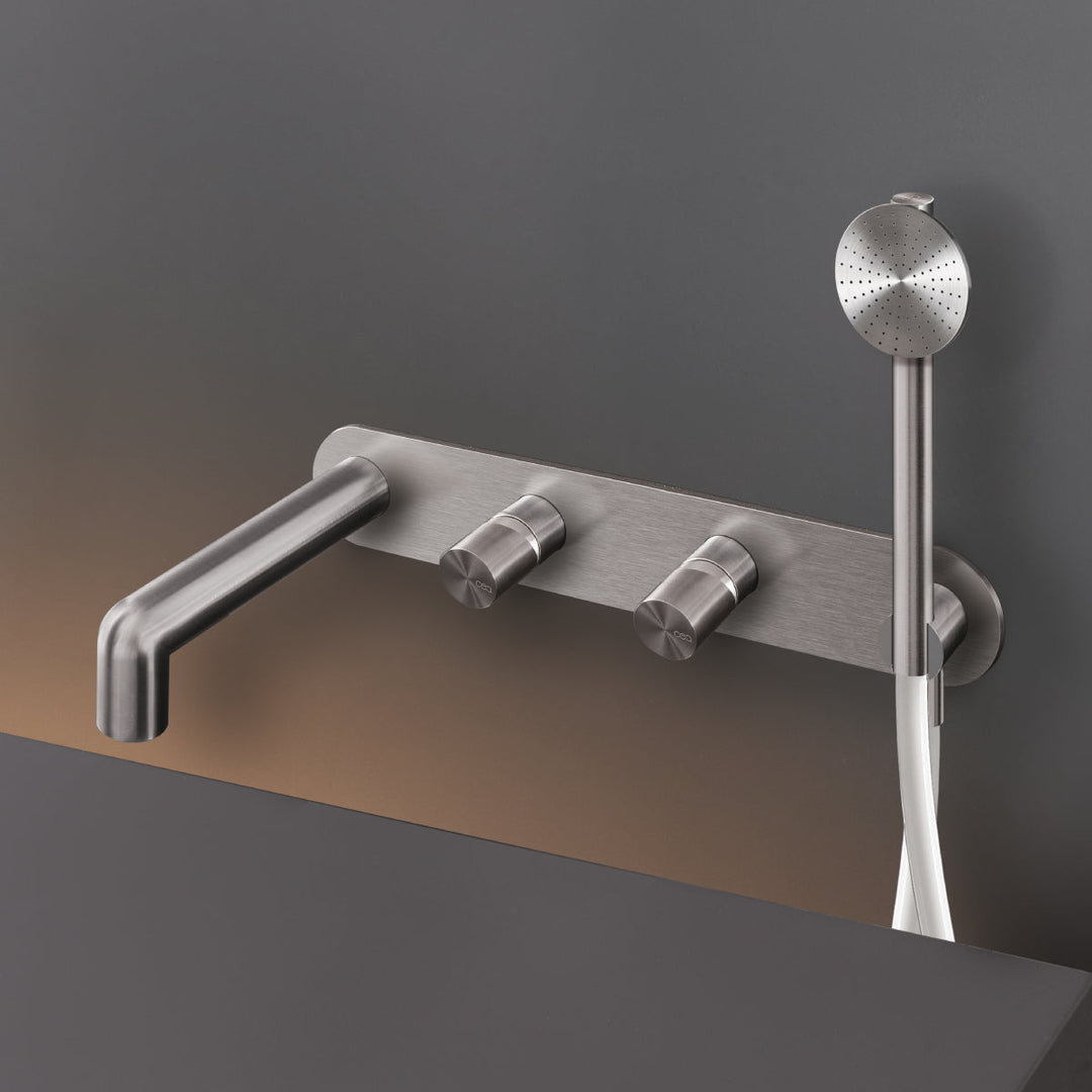 Cartesio Wall mounted 2 mixers set for bathtub with spout L. max. 200 mm and cylindrical hand shower Ø 65 mm