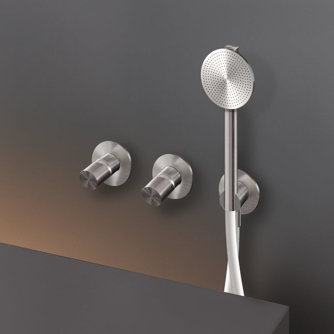 Cartesio Wall mounted 2 mixers set for bathtub/shower with cylindrical hand shower Ø 80 mm