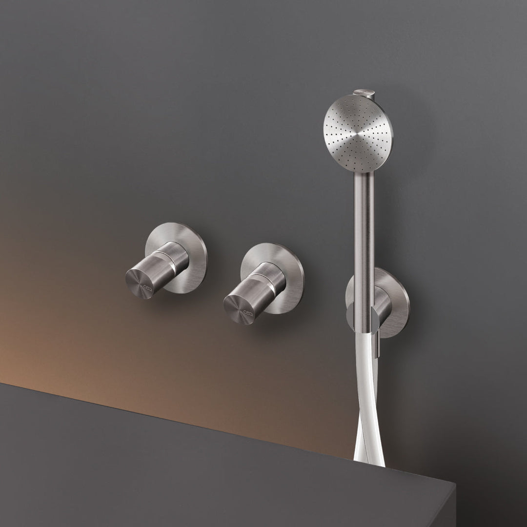 Cartesio Wall mounted 2 mixers set for bathtub/shower with cylindrical hand shower Ø 65 mm