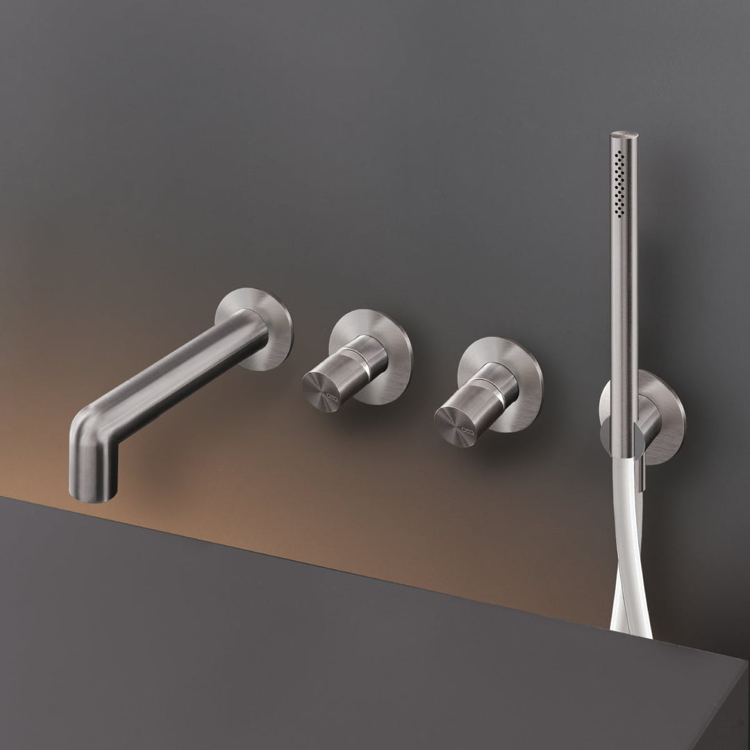 Cartesio Wall mounted 2 mixers set for bathtub with spout L. max. 200 mm and cylindrical hand shower Ø 18 mm