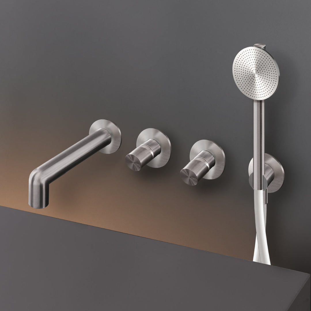 Cartesio Wall mounted 2 mixers set for bathtub with spout L. max. 200 mm and cylindrical hand shower Ø 80 mm