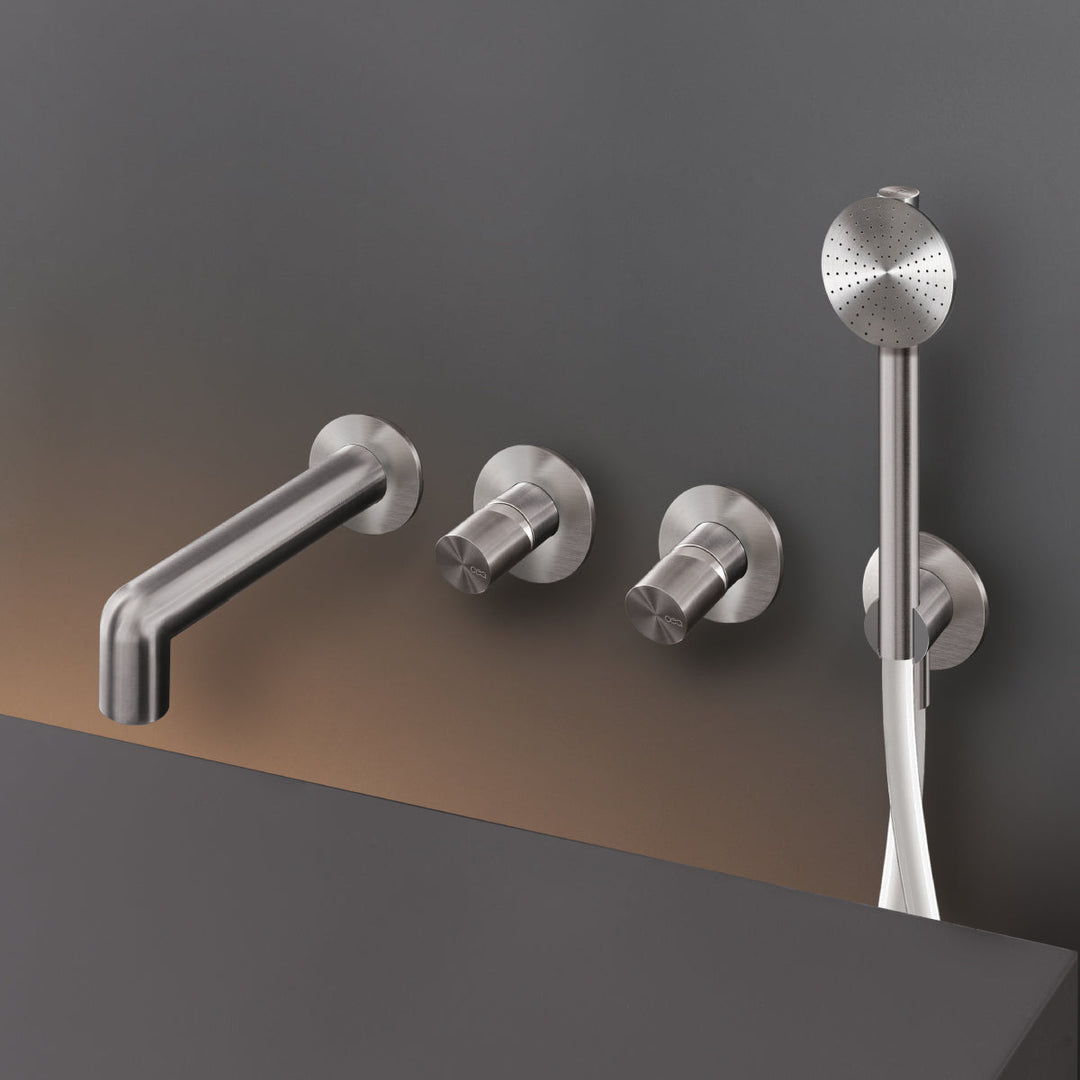 Cartesio Wall mounted 2 mixers set for bathtub with spout L. max. 200 mm and cylindrical hand shower Ø 65 mm
