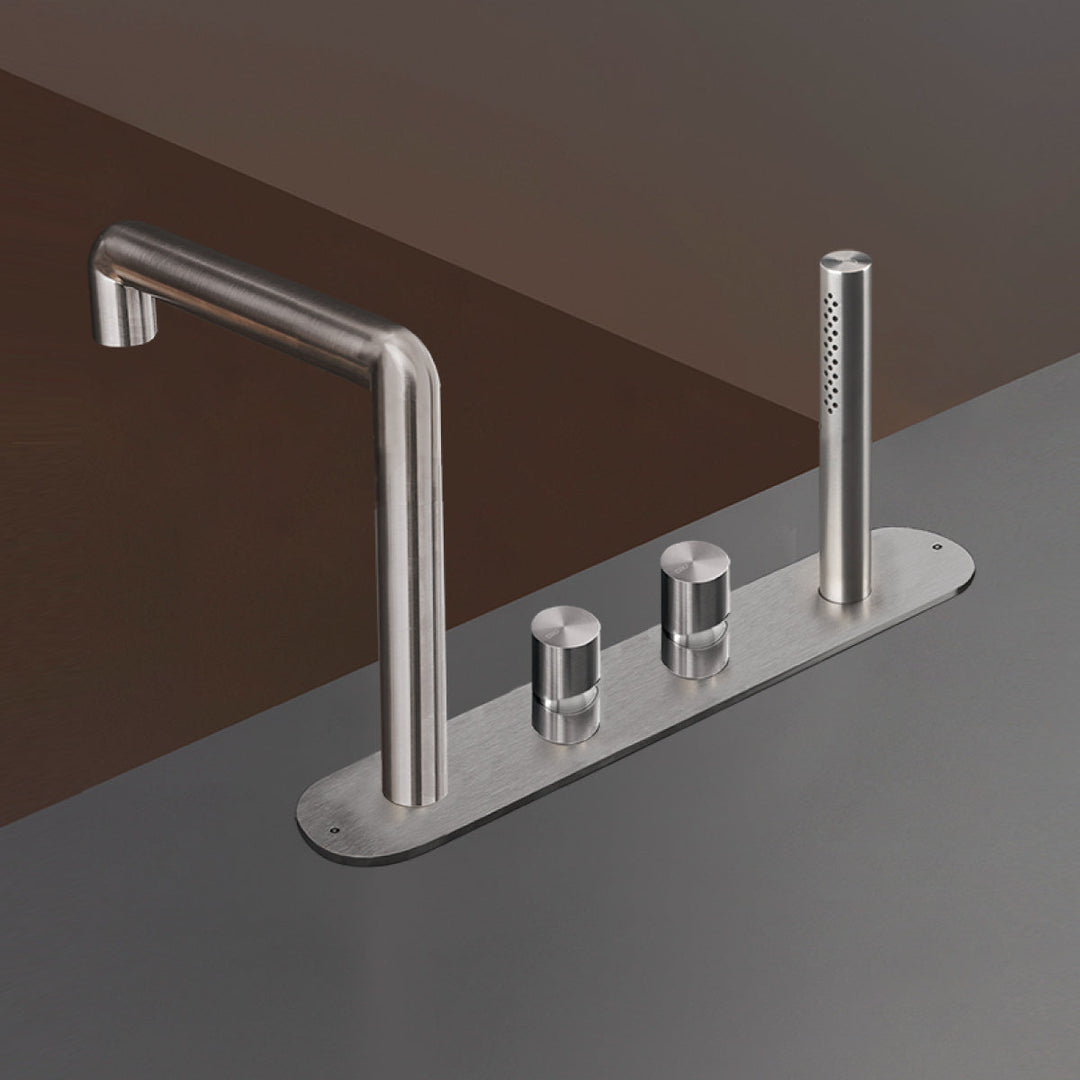 Cartesio Rim mounted set of 2 mixers with spout H. 220 mm and cylindrical hand shower Ø 18 mm