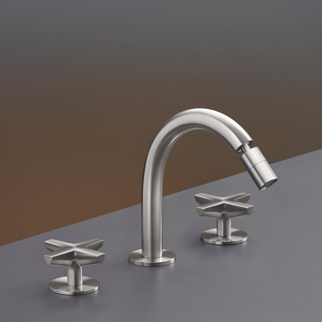 Cross Three-hole mixer with adjustable spout H. 160 mm