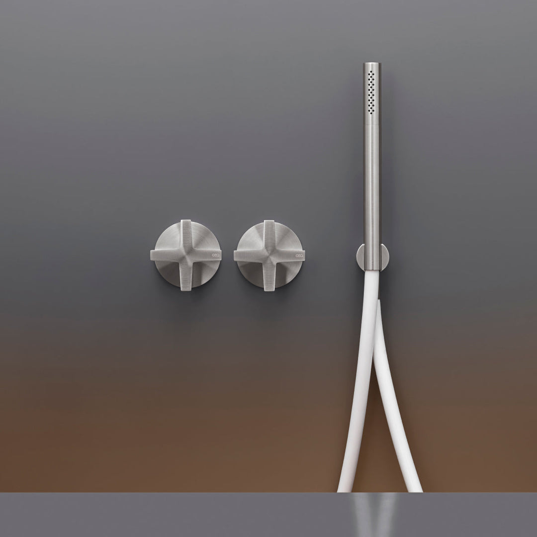 Cross Wall mounted 2 progressive mixers set for bathtub/shower with cylindrical hand shower Ø 18 mm
