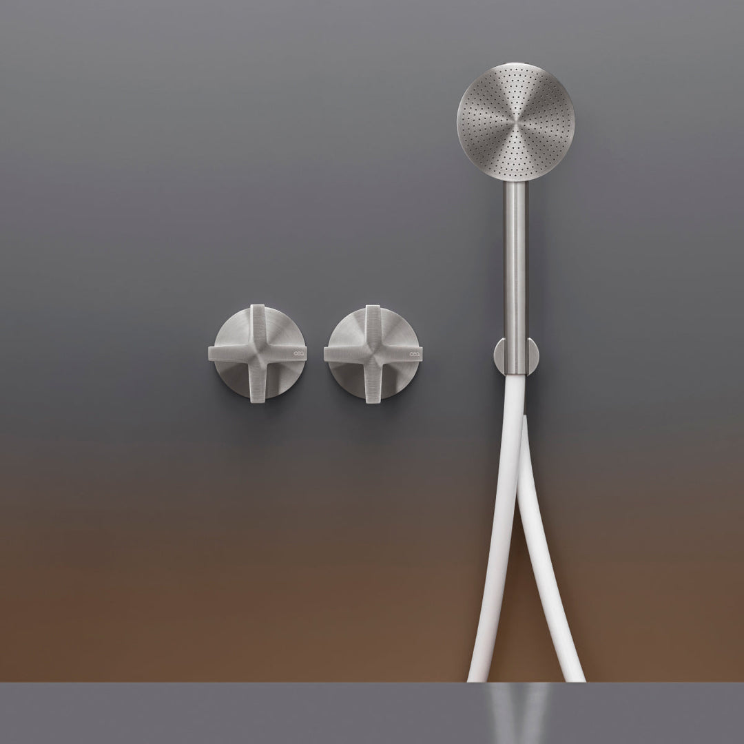 Cross Wall mounted 2 progressive mixers set for bathtub/shower with round hand shower Ø 80 mm