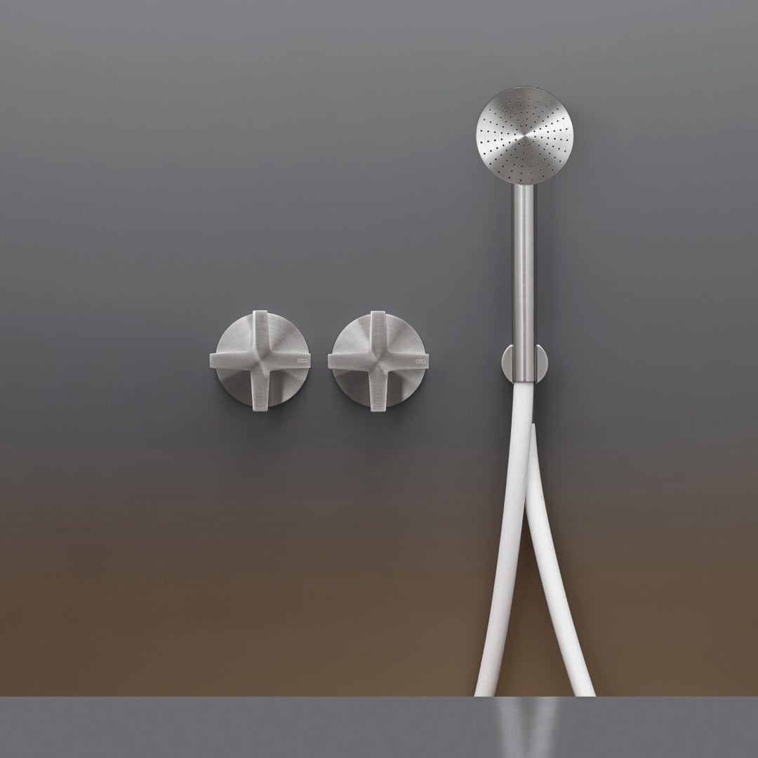 Cross Wall mounted 2 progressive mixers set for bathtub/shower with round hand shower Ø 65 mm