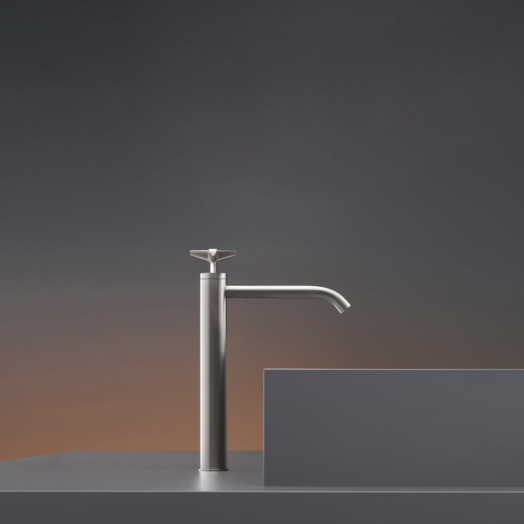 Cross Deck mounted progressive mixer for countertop basin H. 335 mm