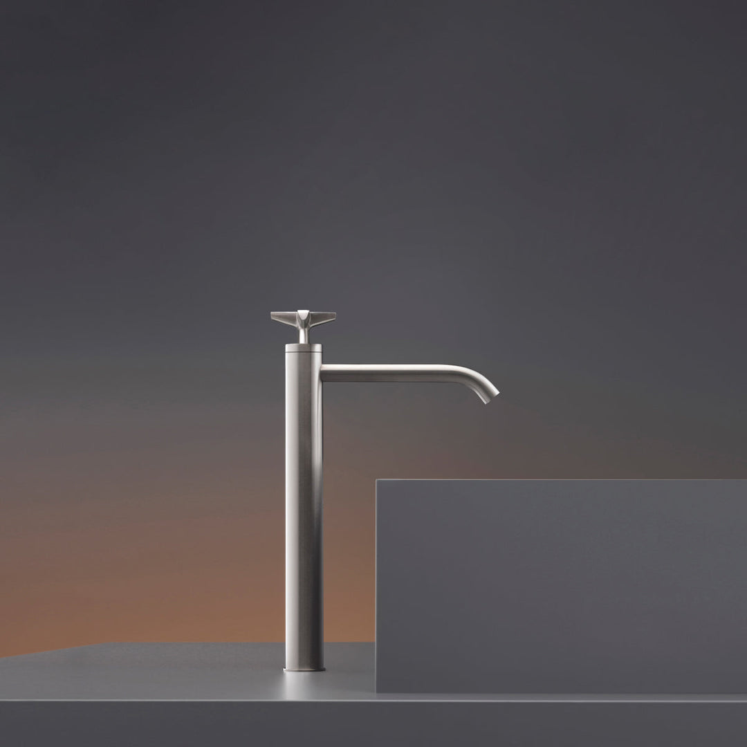 Cross Deck mounted progressive mixer for countertop basin H. 375 mm
