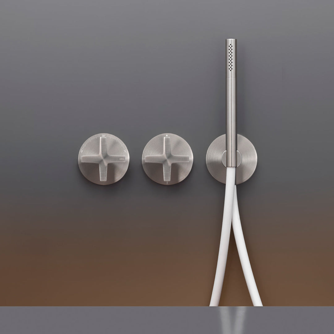 Cross Wall mounted thermostatic mixer set for bathtub/shower with 2/3 way diverter and cylindrical hand shower Ø 18 mm