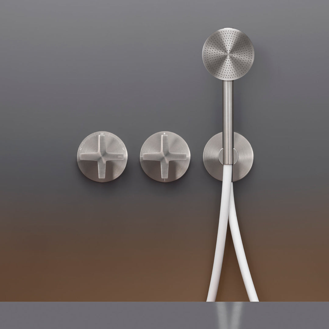 Cross Wall mounted thermostatic mixer set for bathtub/shower with 2/3 way diverter and cylindrical hand shower Ø 80 mm