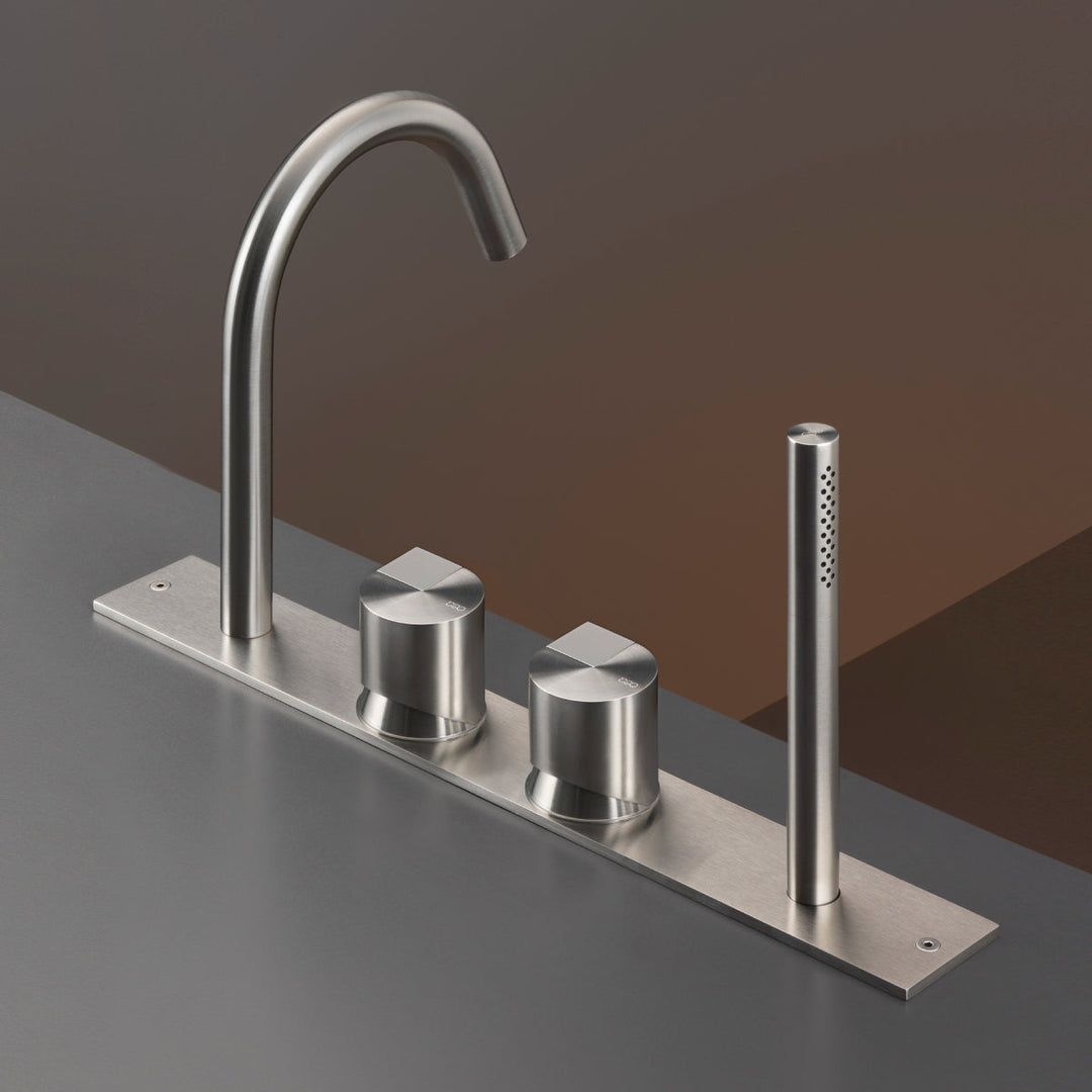 Duet Rim mounted set of 2 mixers with spout H. 190 mm and retractable cylindrical hand shower Ø 18 mm
