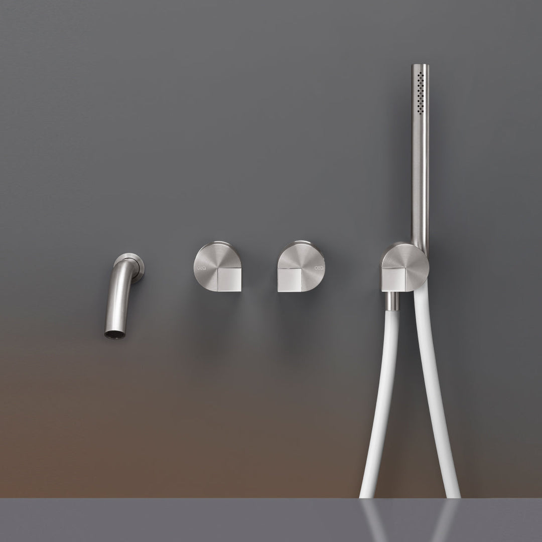 Duet Wall mounted 2 mixers set for bathtub with spout L. 170 mm and cylindrical hand shower Ø 18 mm