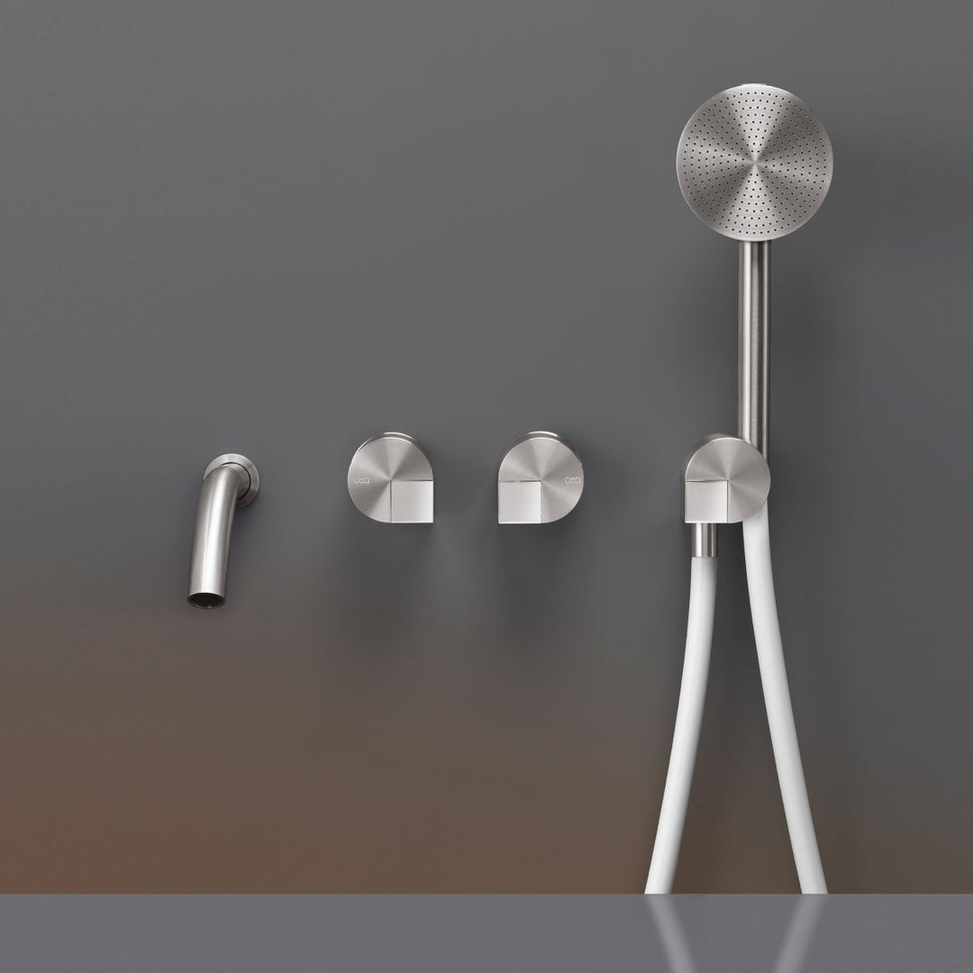 Duet Wall mounted 2 mixers set for bathtub with spout L. 170 mm and round hand shower Ø 80 mm