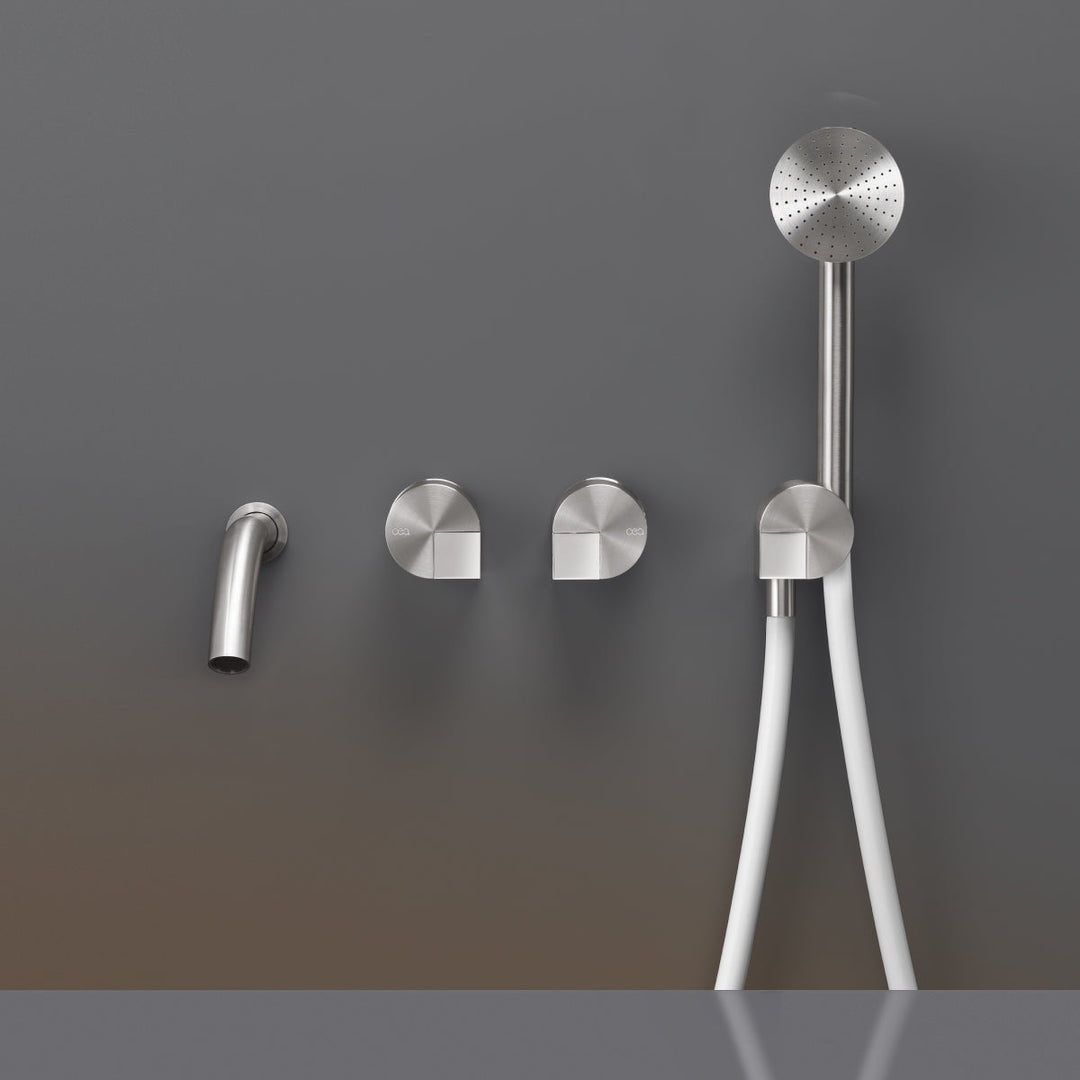 Duet Wall mounted 2 mixers set for bathtub with spout L. 170 mm and round hand shower Ø 65 mm