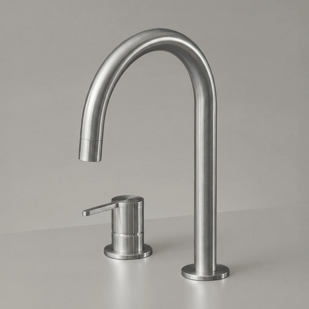 Two Hole Taps For Filtered Water Two-hole tap for filtered still, chilled still/sparkling water, with swiveling spout H. 245 mm. Water microfiltration system with cooling not included