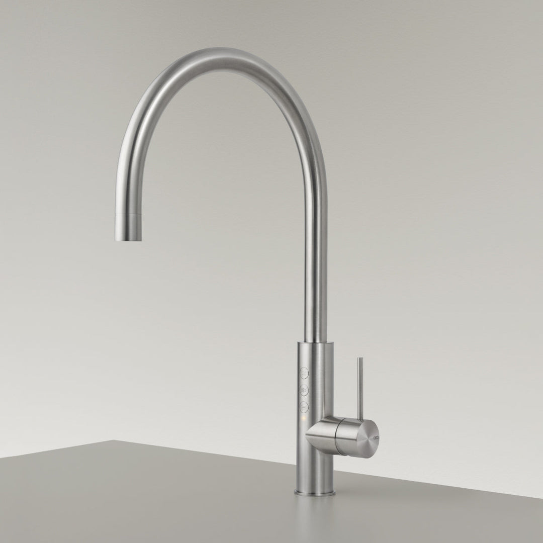 Single Hole Taps For Filtered Water Single hole tap for filtered still, chilled still/sparkling water, and mixer with swiveling spout H. 460 mm. To be connected to the water microfiltration system WTC03