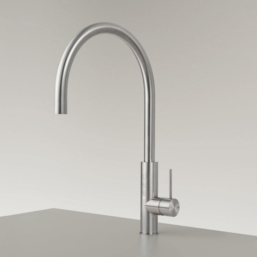 Single Hole Taps For Filtered And Boiling Water Single hole tap for filtered still/chilled sparkling and boiling water and mixer with swiveling spout H. 460 mm. To be connected to the water microfiltration system WTC02