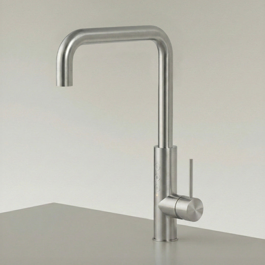 Single Hole Taps For Filtered And Boiling Water Single hole tap for filtered still/chilled sparkling and boiling water, and mixer with swiveling spout H. 353 mm. To be connected to the water microfiltration system WTC02