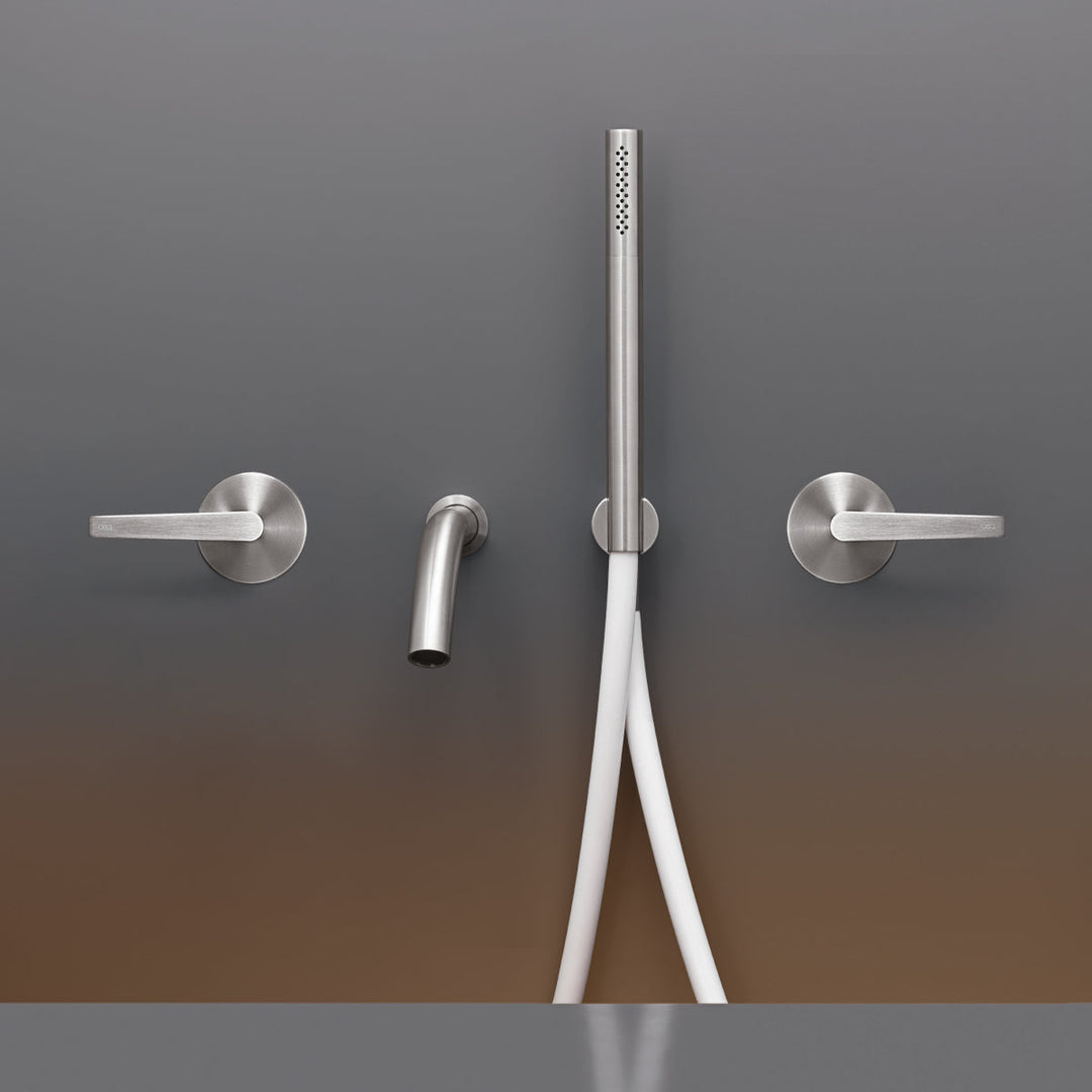 Flag Wall mounted 2 progressive mixers set for bathtub with spout L. 170 mm and cylindrical hand shower Ø 18 mm