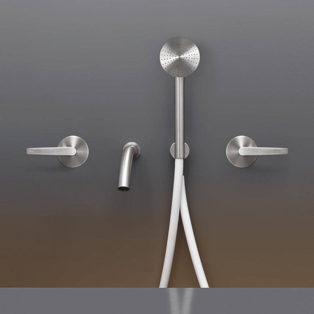 Flag Wall mounted 2 progressive mixers set for bathtub with spout L. 170 mm and round hand shower Ø 65 mm
