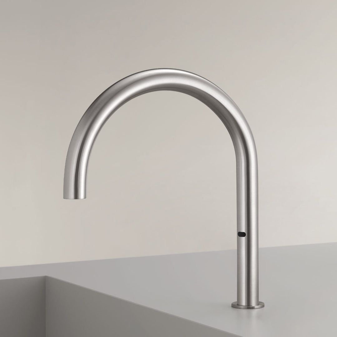 Sink Spouts With Infrared Sensor Deck mounted swivelling spout, H. 375 mm, with IP67 waterproof infrared presence sensor, temperature regulation through a remote manual mixing cartridge
