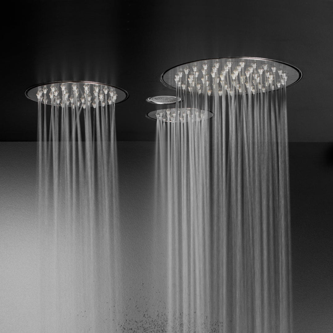 Wellness Built-in shower head set with rain jet and pure free flow jet, transparent silicone nozzles