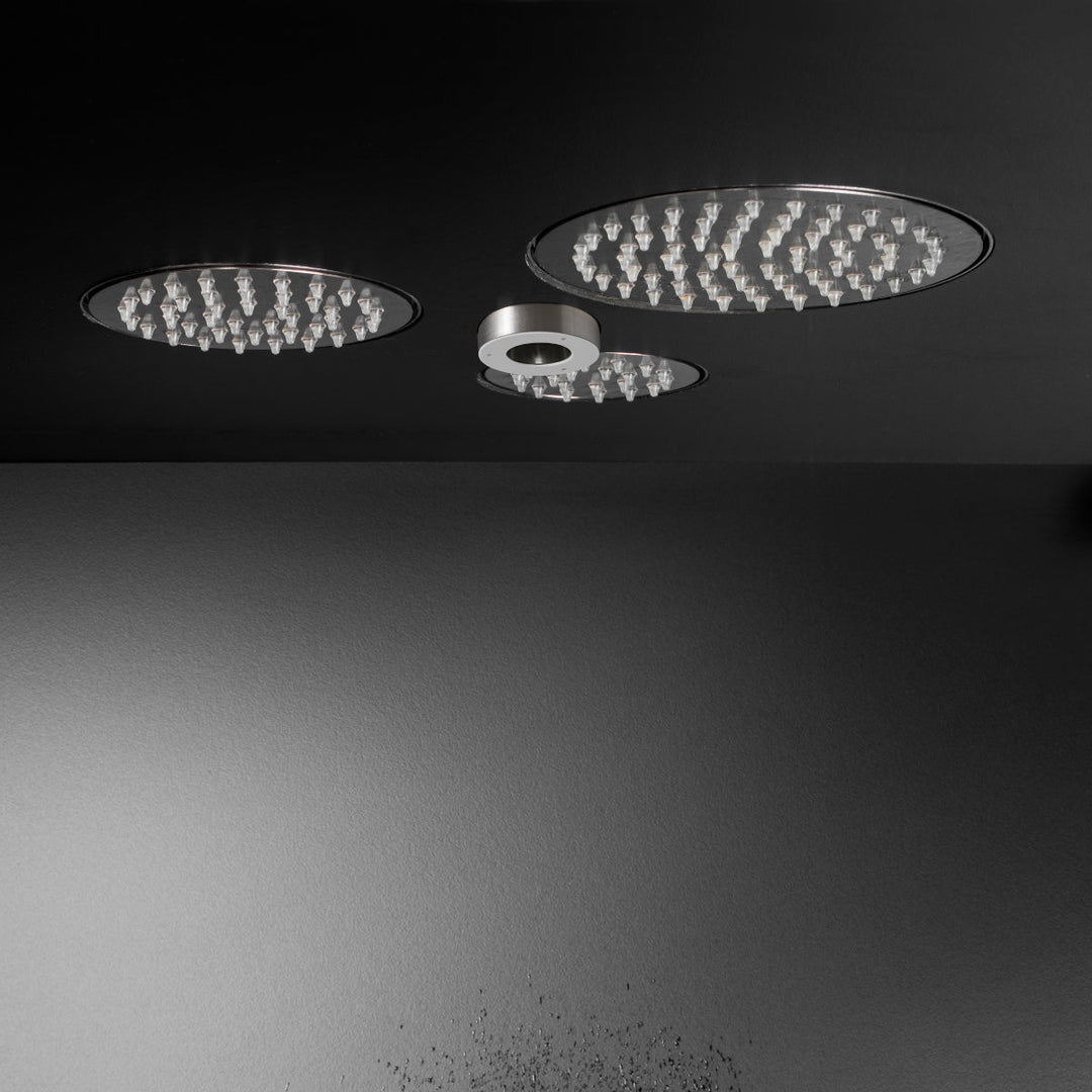 Wellness Built-in shower head set composed by 3 rain jets with transparent silicone nozzles, pure free flow jet with LED chromotherapy